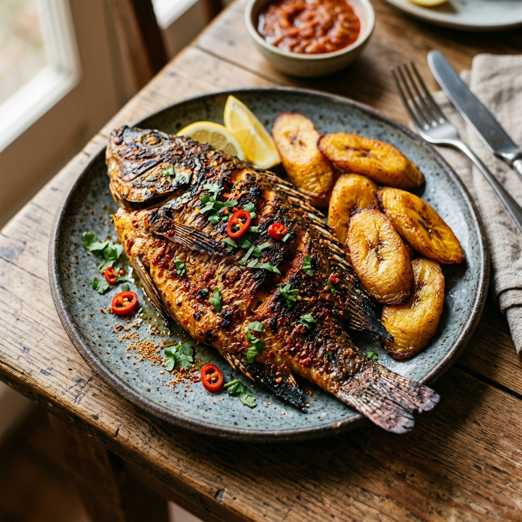 Grilled tilapia with peppers and spices