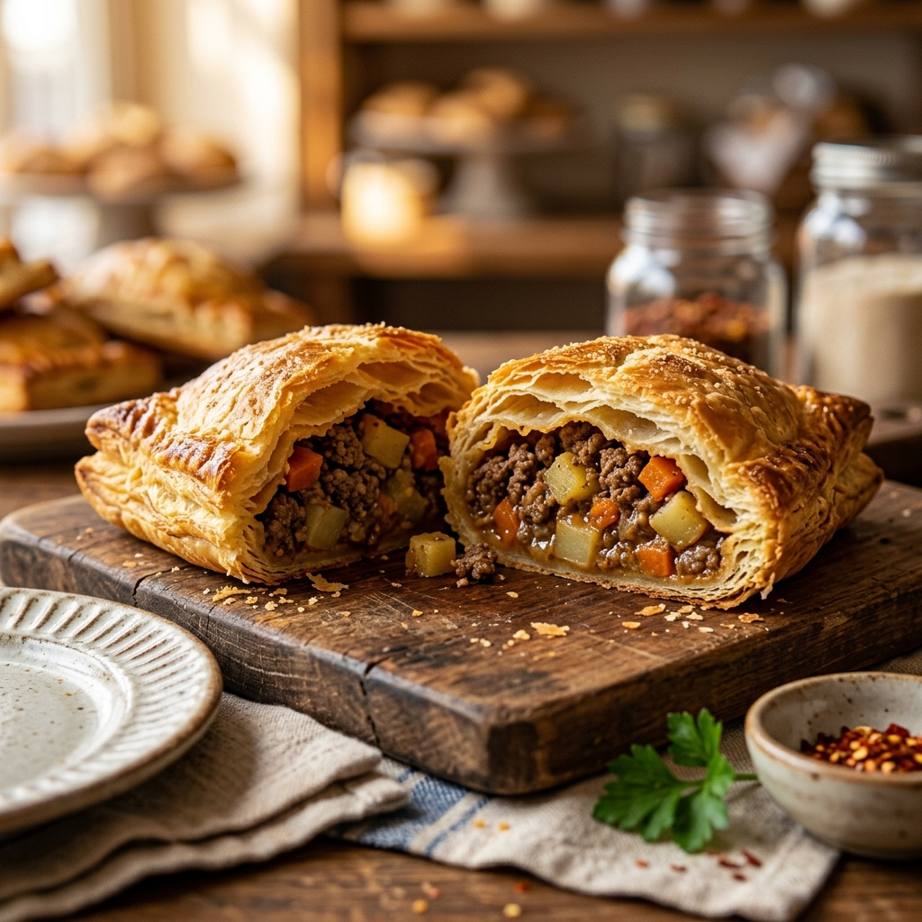 Fresh-baked meat pies from NaNa's bakery